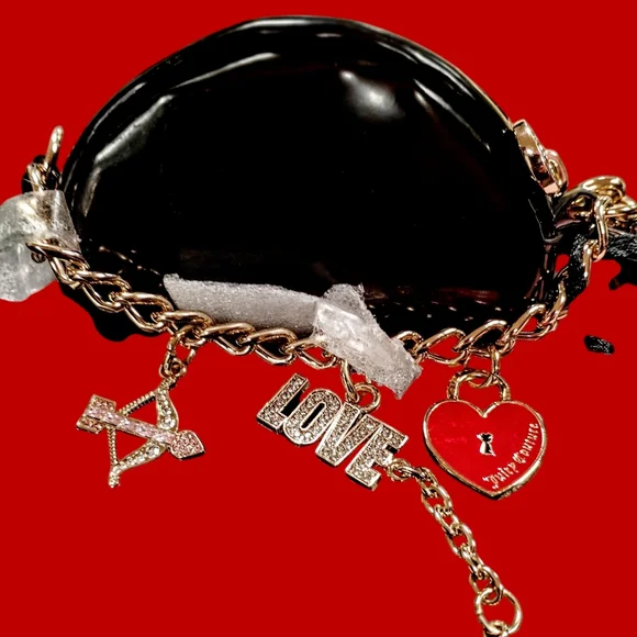 💎JuicyCouture*(2)*SET BLACK Coin Holder w/Gold Chain/Charms/Rhinestone WALLET❤️ - Picture 5 of 8